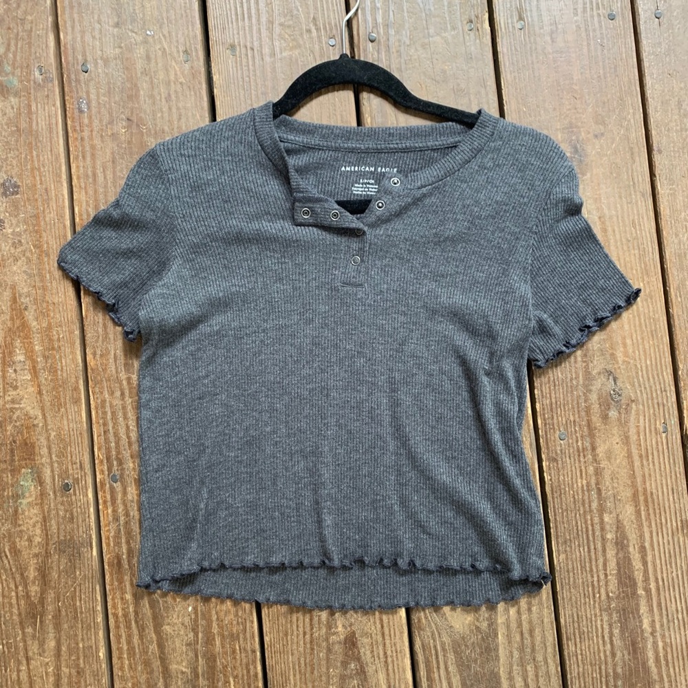 American Eagle Gray Polo Button-Up